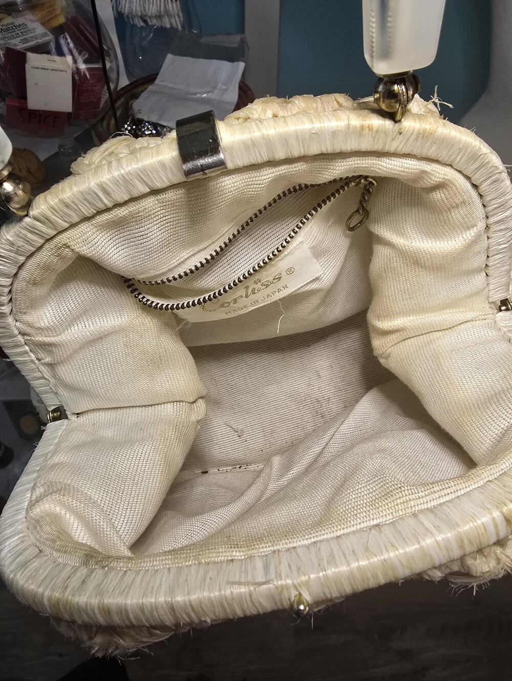 Vintage Corliss Made in Japan Woven Cream Straw Lucite Top-Handle Bag - Picture 3 of 7